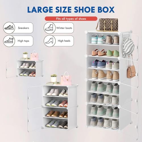 Image of Shoe Rack Multipurpose 5 Shelves Shoe Rack with Zip Door Cover & Side Pockets, Multiuse Wide Shelve,Rack for Footwear, Toys, Clothes (White, 16-Layer)