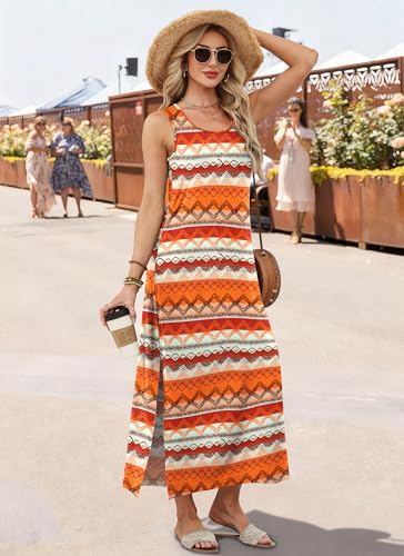 Image of WIHOLL Maxi Dress Summer Dresses 2026 Beach Vacation Clothes Sleeveless Sundresses with Pockets Boho S-3XL