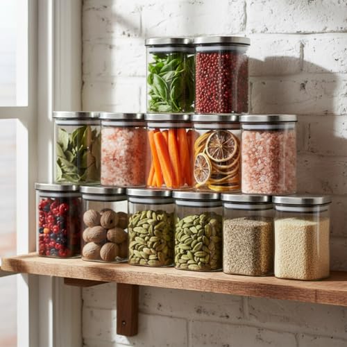 Image of ginoya brothers Airtight Borosilicate Glass Square Jar With Wooden Or Steel Lid Multi-Size, Container for Spices, Coffee, Grains, Snacks & Kitchen Organization (2, STEEL LID, 270 ML)