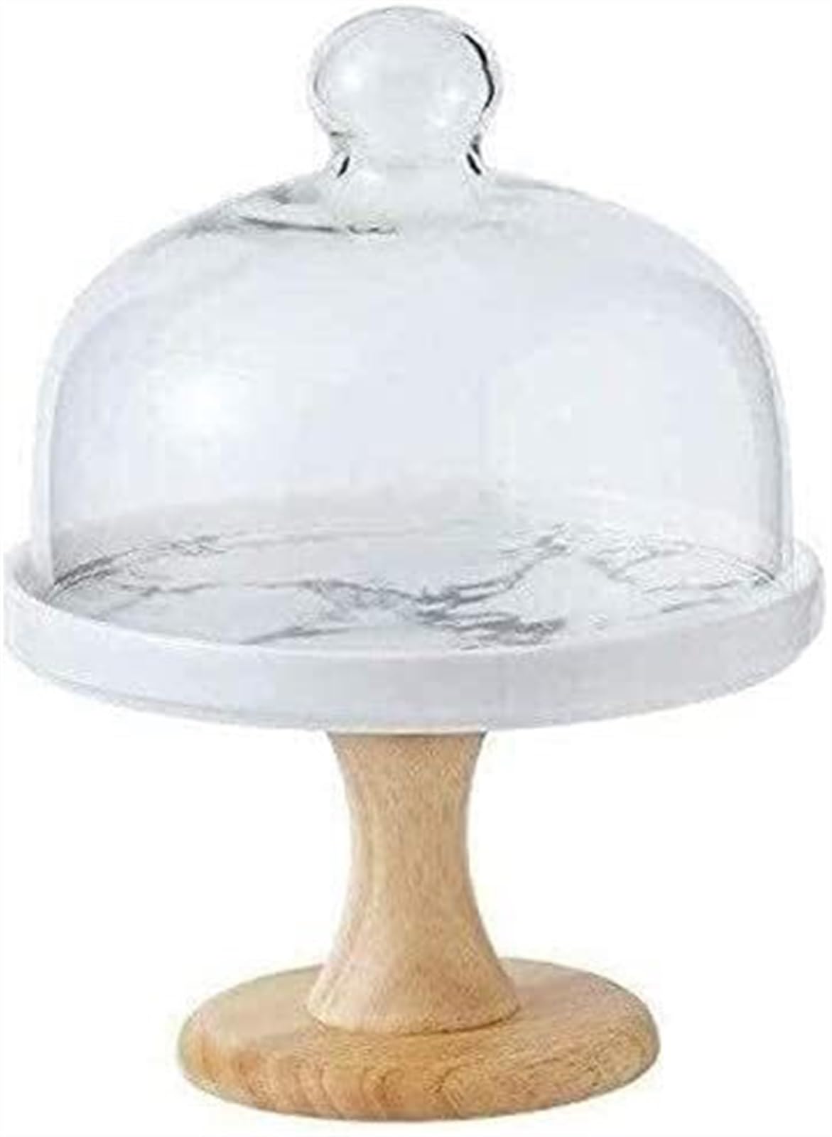Tyuhduyur One Color Cake Holder Cake Stand Ceramic Flat Bottom Sweet With Wooden Basic Party Sandwich Glass Powder Tray Wooden Round Tray Storage(24 * 24 * 26Cm) ( 19.5 * 19.5 * 25Cm)