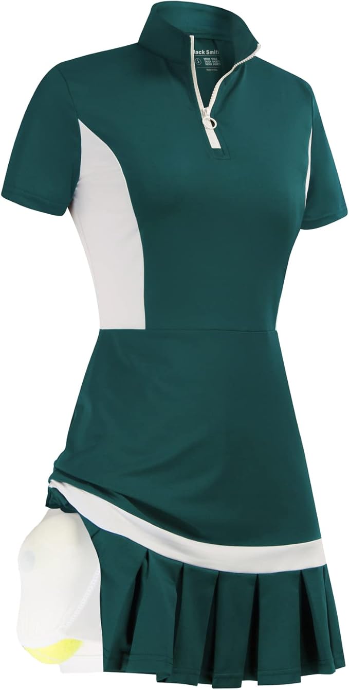 JACK SMITH Women Tennis Golf Dress with Shorts Dry Fit Exercise Workout Dress Short Sleeve Athletic Polo Dress Pockets