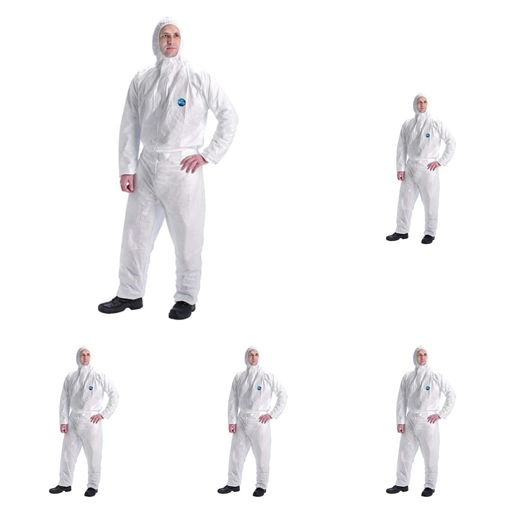 Dupont Tyvek 400 Dual | Ropa de Protección Química, Categoría III, tipo 5 y 6 | Tyvek en la parte frontal | Un Panel Posterior de SMS | Blanco | Talla XL (Paquete de 5)