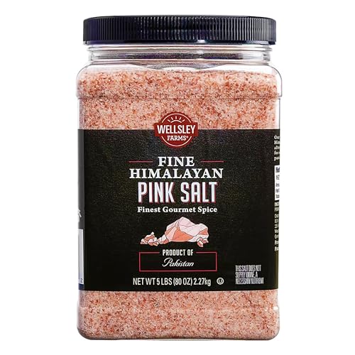 Wellsley Farms Fine Himalayan Pink Salt, Gourmet Spice, 80oz (5 Pound), Chef-Sized Container, Kosher.