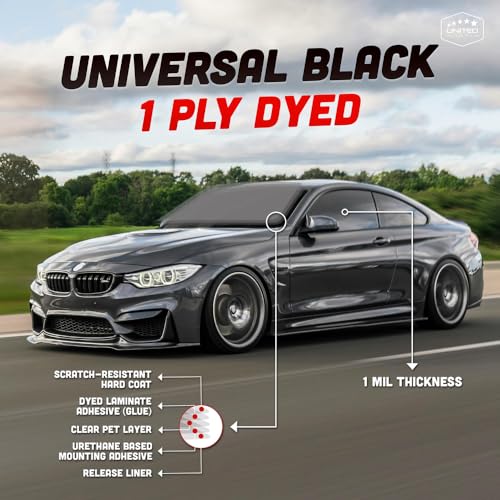 Image of United Universal Black 1Ply Window Tint Film - 20 inch x100', 5% VLT Dyed PET Film, Deep Black Shade, 99% UV Block, Privacy & Interior Protection Film for Car, Truck, SUV, Home - Heat & Glare Control