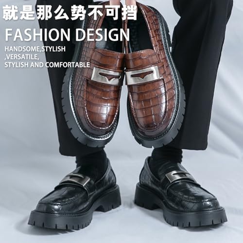 Men's Leather Printed Platform Penny Loafers Classic Slip-On Lug Sole Dress Business Office Shoes Daily Breathable Non-Slip Casual Shoes2