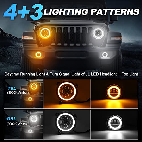 Suparee CL1093 9 Inch Round Led Headlights And 4 Inch Fog Lights Fit For Jeep Wrangler Jl Jlu 2018-2023 Sahara Rubicon Gladiator Jt Accessories Integrated Drl Turn Signal Low High Beam Halo Ring thumb #1