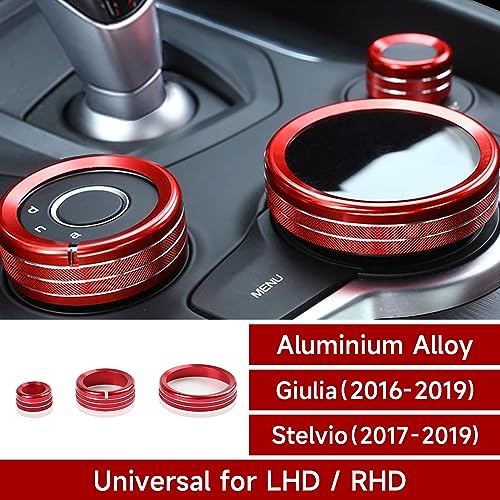 Image of 3PCS Car Multimedia Knob Cover Sticker Decal Interior Trim fit for Alfa Romeo Giulia 952 Stelvio 949 2016 2017 2018 2019 Interior Accessories