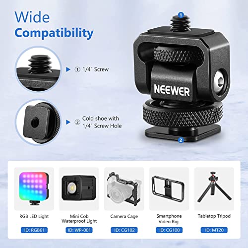 Neewer 1/4" Mini Cold Shoe Mount Adapter Compatible With Smallrig Camera Phone Cage Rig, Led Video Light, Vlog Accessories, Mount Head Supports 138° Tilt Adjustment, Aluminum Alloy Structure, St37 #TOP3