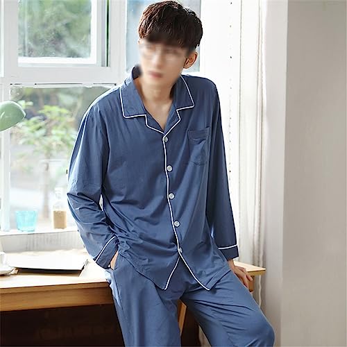 Spring and Autumn Long-sleeved Pyjamas for Men in A Thin Cotton Silk Loose Fit Suit That Can Be Worn Outside2