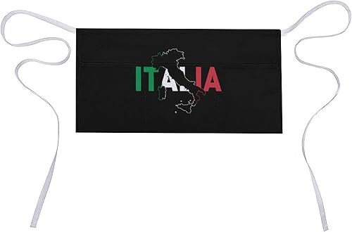 Delantal de cintura con mapa de la bandera de Italia con 3 bolsillos, delantal de servidor, medio delantal, delantal corto para cocina, restaurante