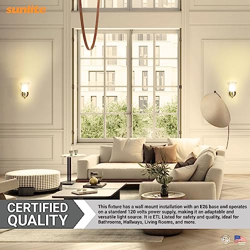 Image of Sunlite 04530 4.5-Inch Tulip Shaped Wall Mount Light Fixture, Polished Brass Finish, 60W A19 Max Bulb, Medium E26 Base, 120 Volts, Built-in Switch, ETL Listed, For Hallways, Living Room and Office Use