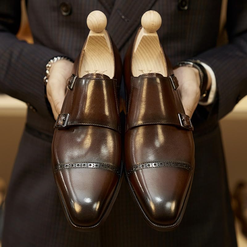 Men's Double Monk Strap Fashion Luxury Slip on Formal Business Shoes Modern Wedding Office Work Tuxedo Derby Shoes4