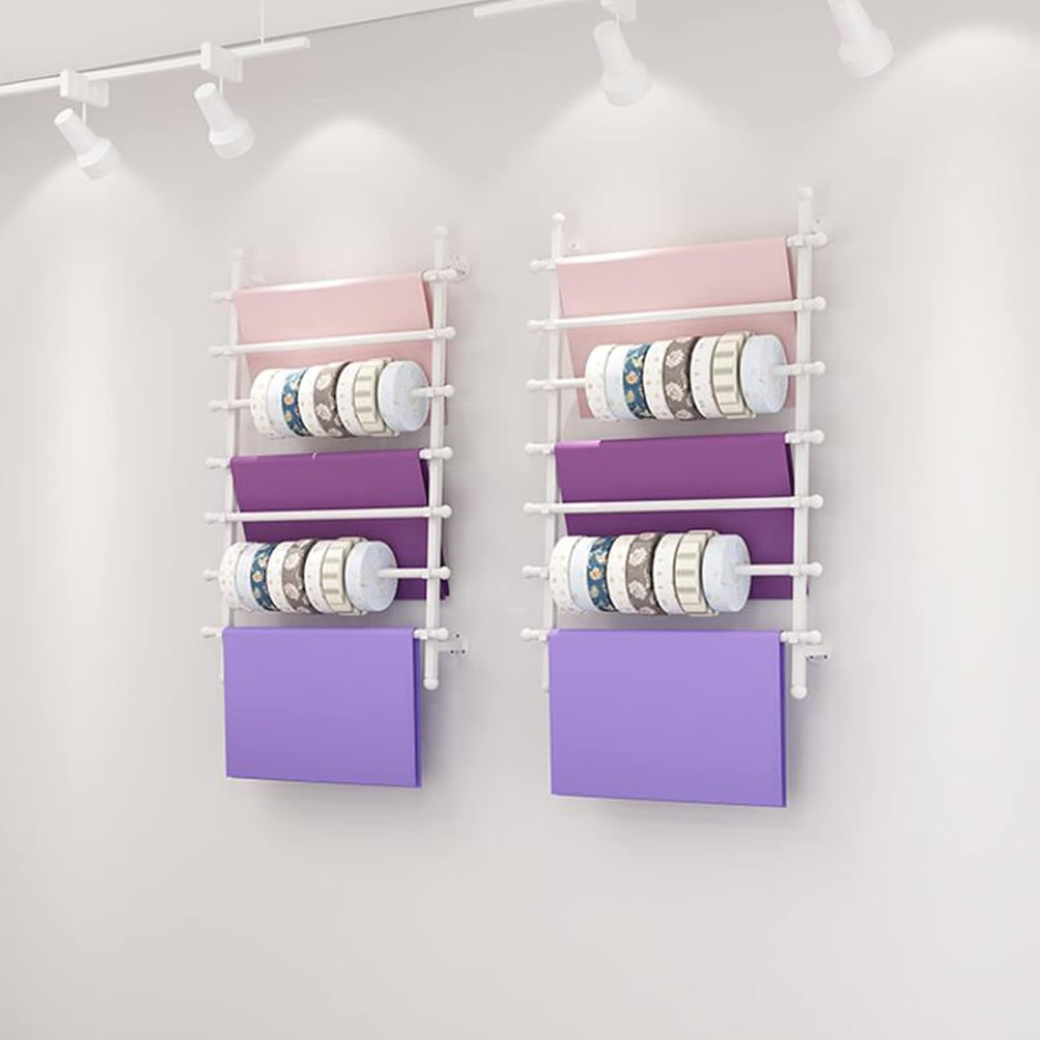 Wall-Mounted Storage Stand Rack for Flower Packaging Ribbon,White Black Metal Gift Wrapping Paper Display Holder for Scarf/Shawl/Tie,White,65X120Cm/25.5X47.2In