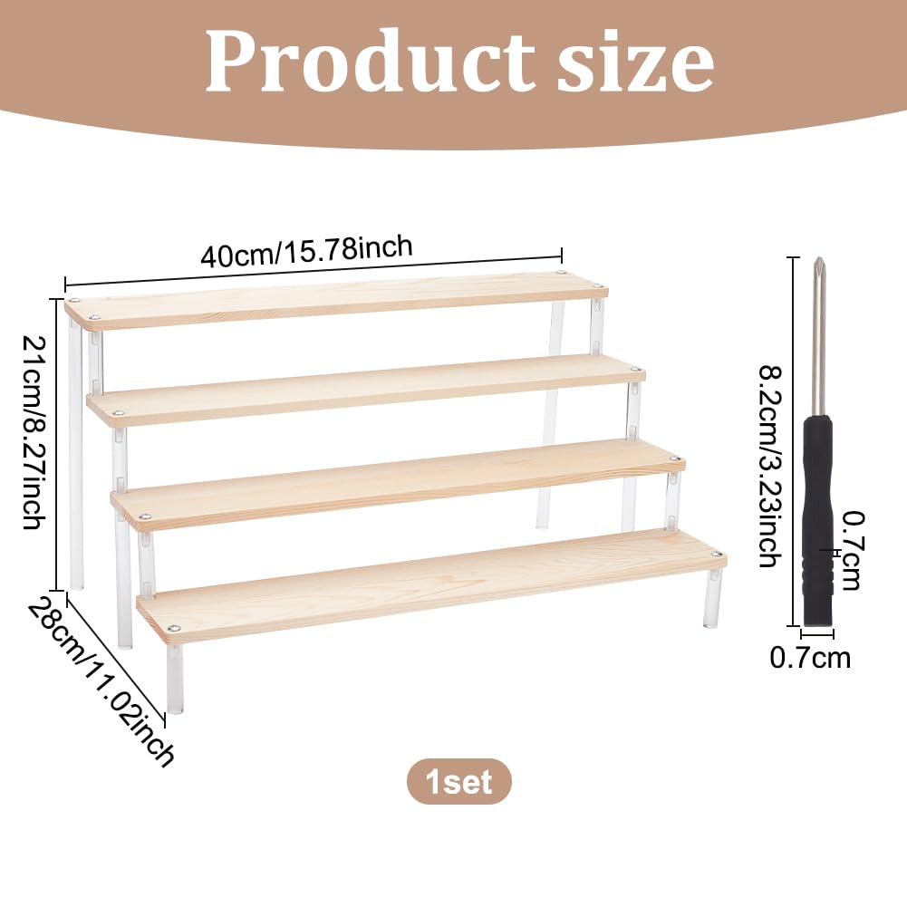 Présentoir en bois à 4 niveaux avec échelle en acrylique pour cupcakes, parfums, figurines d'action nize et mettre en valeur votre collection (48 x 28 x 21 cm)