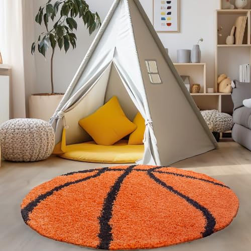 Carpettex Tapis à Poils Longs en Forme de Basket-Ball pour Chambre d'enfant, Moelleux et Super...