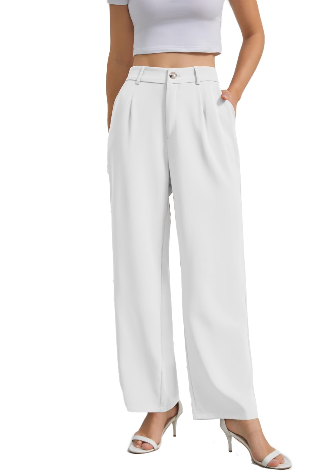 Womens Wide Leg Business Casual Pants High Waisted Straight Leg Pants Work Trousers with Pockets Slacks for Women