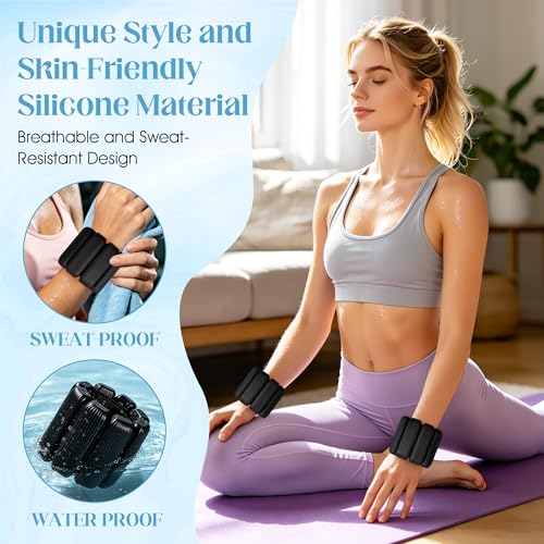 Image of Wrist Weights, 2Pack Adjustable Ankle Weights for Women /Men, Silicone Weighted Bangles for Yoga, Pilates, Running & Walking, Arm & Leg Weights, 2lb