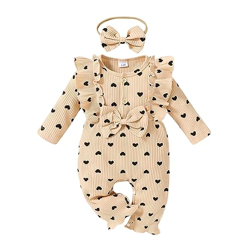 Image of YOUNGER TREE Newborn Baby Girl Clothes Floral Romper Long Sleeve Bodysuit One-piece Jumpsuit 0-18M Outfits with Headbands