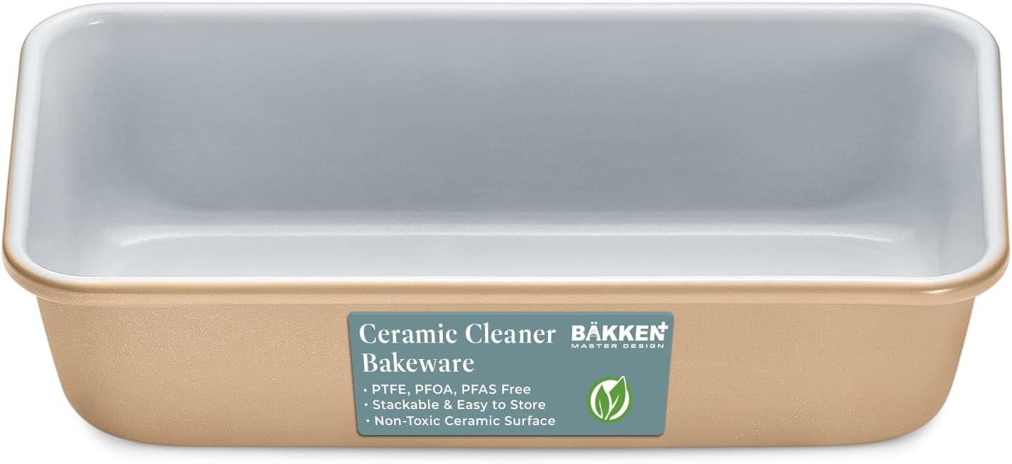 Premium Loaf Pan 1 lb – Aluminum, Ceramic Non-stick Coating, PTFE & PFOA Free, Even Heat, Non-toxic, 4.7" x 9", Perfect for Pound Cakes, Breads, & More - Brown