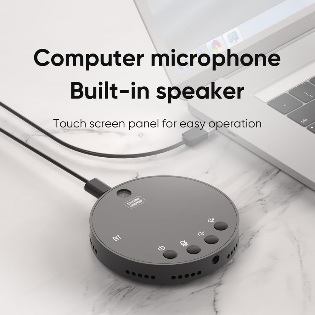 Micrófono con Altavoz para Conferencias de Escritorio, Micrófono Bluetooth, Condensador Omnidireccional de 360°, Plug and Play, Micrófono para Computadora con Altavoz