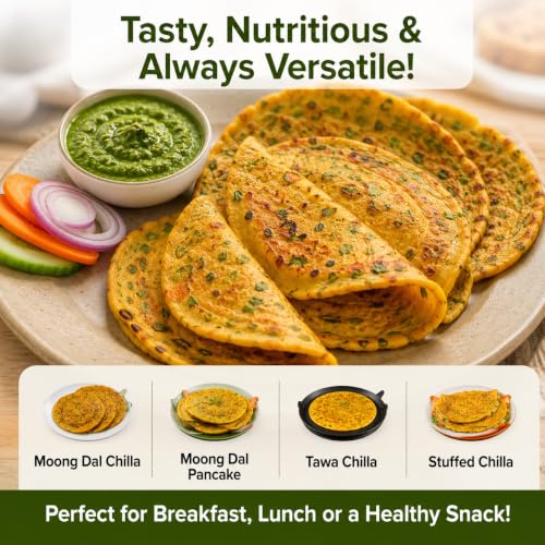 Image of INDIMIX Moong Dal Chilla Mix 500g | High-Protein Instant Breakfast, Multi Dal & Multigrain Chilla Powder, Ready in 3 Easy Steps, From the House of Pansari