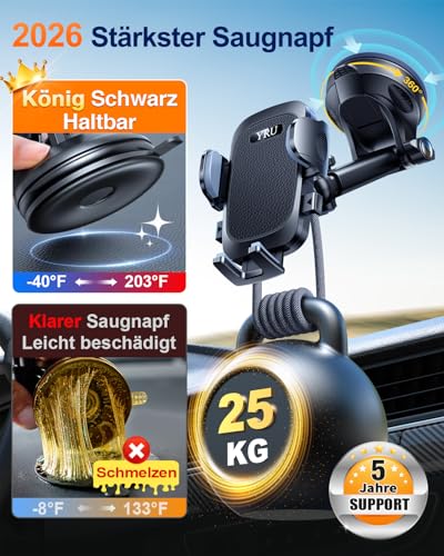 【2026 Militär-Klasse】Handyhalterung Auto Upgrade【Stärkst Saugnapf & Lüftungsclip】Handy Halterung Auto 360°Handyhalter Auto auf Armaturenbrett Scheibe für iPhone 17 16 15 14 13 Pro Max usw,Mattschwarz 3