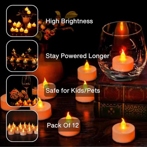 Image of FLYNGO 12 Pcs LED Tea Light Candles, Flameless, Smokeless Acrylic Diyas for Navratri Decoration, Home Decor, Diwali, Deepawali, Festival Gifting