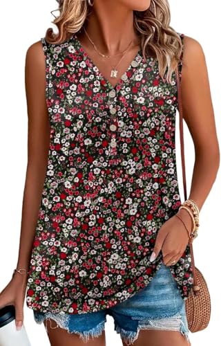 KISSMODA Womens Boho Tops for Summer Sleeveless Tanks Loose Fit Casual Blouse Daily Shirts for Leggings (S-3XL)
