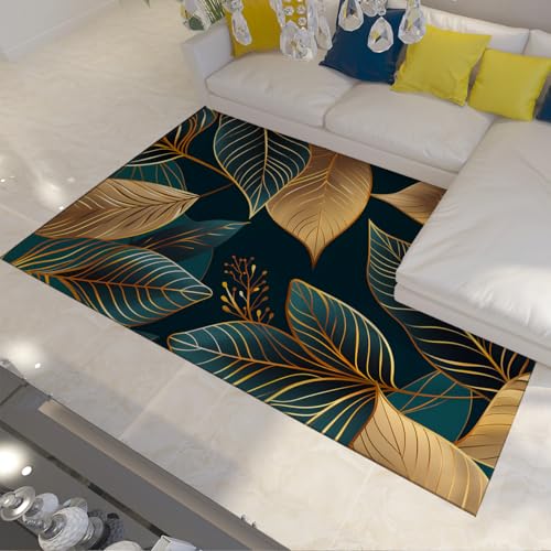 Tapis de cuisine feuille d or turquoise imprimé abstrait moderne