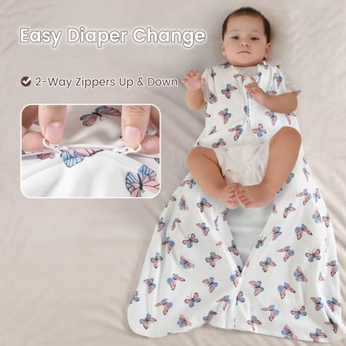 Image of david's kids 100% Organic Cotton Baby Sleep Sack 0-6 Months, Soft Baby Wearable Blankets with 2-Way Zipper, 2 Pack Comfy Sleeping Bags for Infant Newborn Boys Girls Neutral, Small Size, Butterfly
