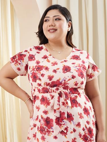 Image of Miss Chase A+ Women's V-Neck Three-Quarter Sleeve Floral Wrap Chiffon Midi Dress