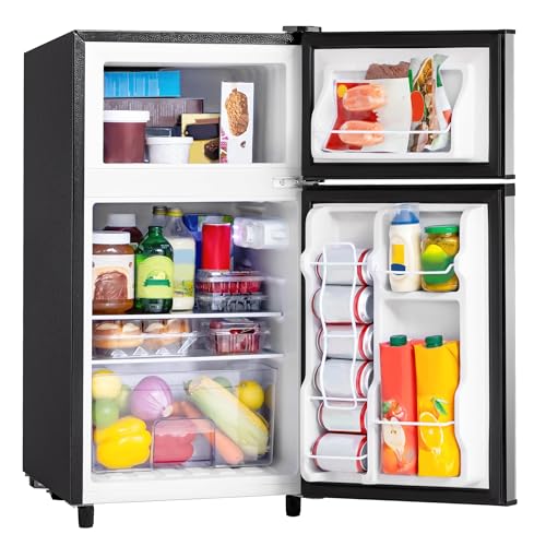 3.55 Cu.Ft Mini Fridge with Freezer, Small Refrigerator with 2 Doors for Kitchen, Dorm, Office and Bedroom, Mini Refrigerator with Adjustable Shelves (Black)