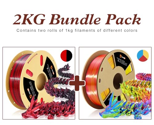 Image of LOVOON Silk PLA 3D Printer Filament Bundle 2 KG, PLA Filament 1.75mm, Shiny Silk Blue /Yellow /Red and Silk Black /Red, Color Changing 3D Printer PLA Filaments, 1KG X 2 Spools