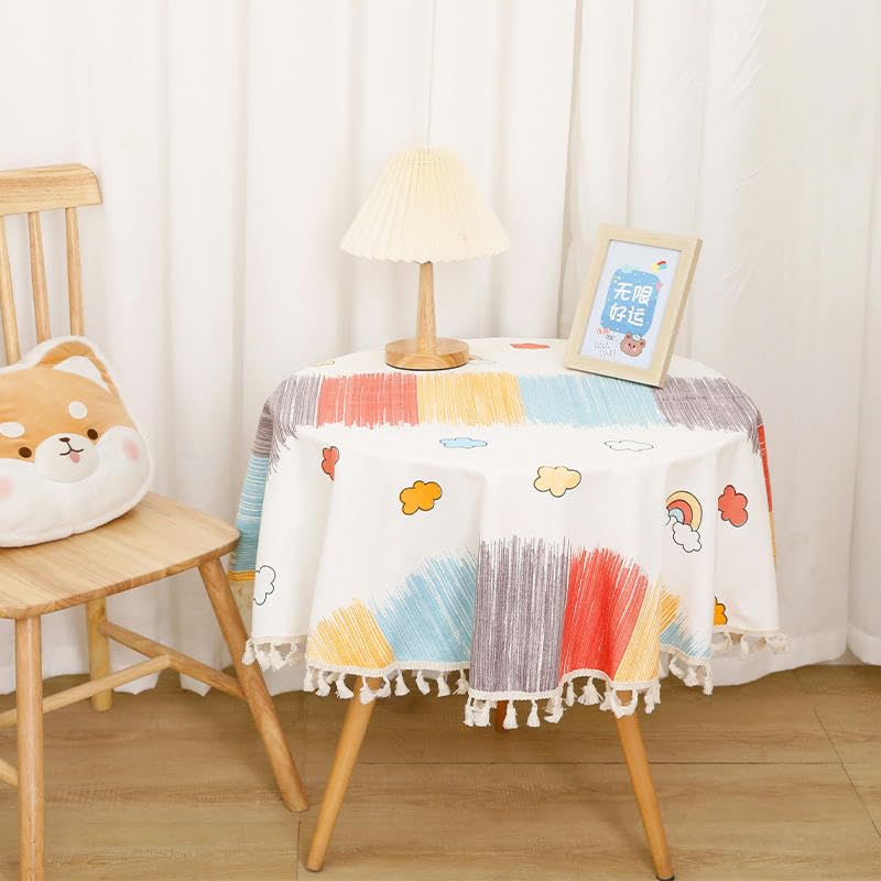 Nappe ronde coton lin KeuLen de qualité supérieure avec pompon