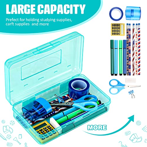 Image of Fainne 24 Pack Clear Plastic Pencil Box,Cyan | Stackable Organizer for School Supplies, Large Case for Crayons Markers, Snap-lid Keeps Stationery Secure, Bulk Set