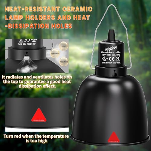 Fliywarl DZ2024-2 Reptile Light Fixture With Thermostatic Timer, 5.5 Inch Deep Dome Reptile Heat Lamp Fixture thumb #4