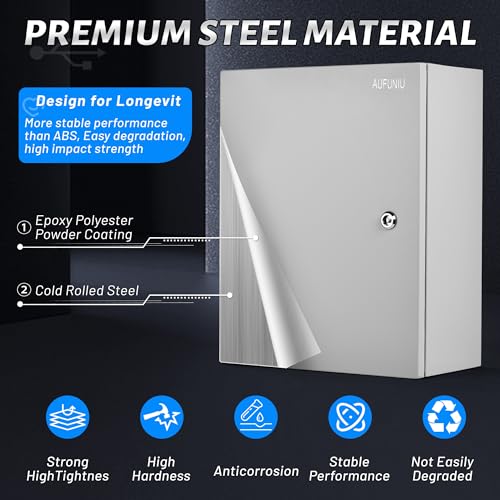 Steel Electrical Junction Box, 20 x 16 x 8 Waterproof & Dustproof Electrical Enclosure, Outdoor & Indoor Universal Project Box with Lock & Mounting Plate