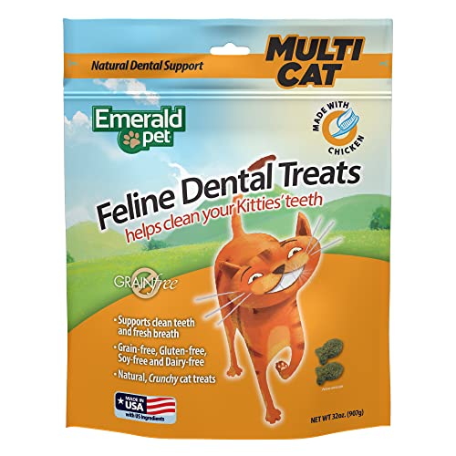 Feline Dental Treats — Tasty and Crunchy Cat Dental Treats Grain Free — Natural Dental Treats to Clean Cat Teeth, Freshen Cat Breath, and Reduce Plaque and Tartar Buildup — Chicken Treats, 32 oz
