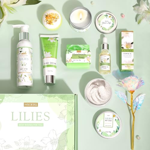 Gifts for Women, Birthday Gifts for Women, Bath and Body Gifts Set, Lilies Self Care Set,Christmas Mothers Day Relaxing Spa Basket for Mom, Grandma, Girlfriend, Sister, Friends - Image 3