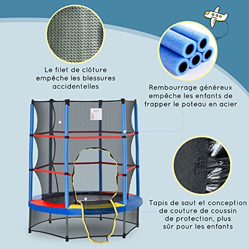 HOMCOM Trampoline pour Enfant Ø 1,40 x 1,60H m Filet de sécurité Porte zipée 6 poteaux rembourrés Inclus Charge Max. 45 kg – Image 7