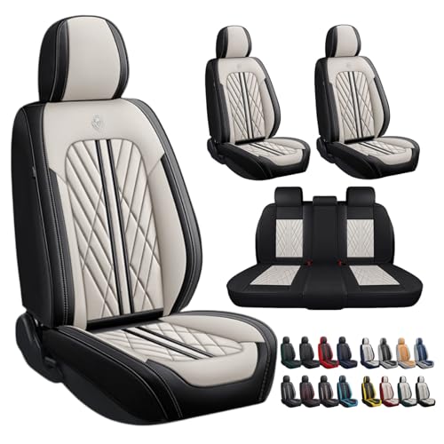 ANKIV Premium Faux Leather Fully Covered Car Seat Cover Custom Fit for Dodge Charger 2002-2023 Non-Slip Interior Seat Cushions Protectors (Full Set 5 Seats,Beige Black)
