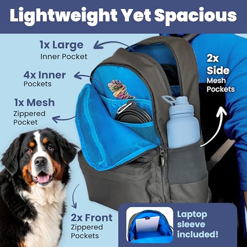 Image of Dog Travel Bag for Supplies - Complete Dog Diaper Bag Backpack with 2 BPA-Free Travel Bowls, Treat Pouch, Food Container, Placemat & Laptop Sleeve - for Traveling, Road Trips, Hiking: Dk Grey