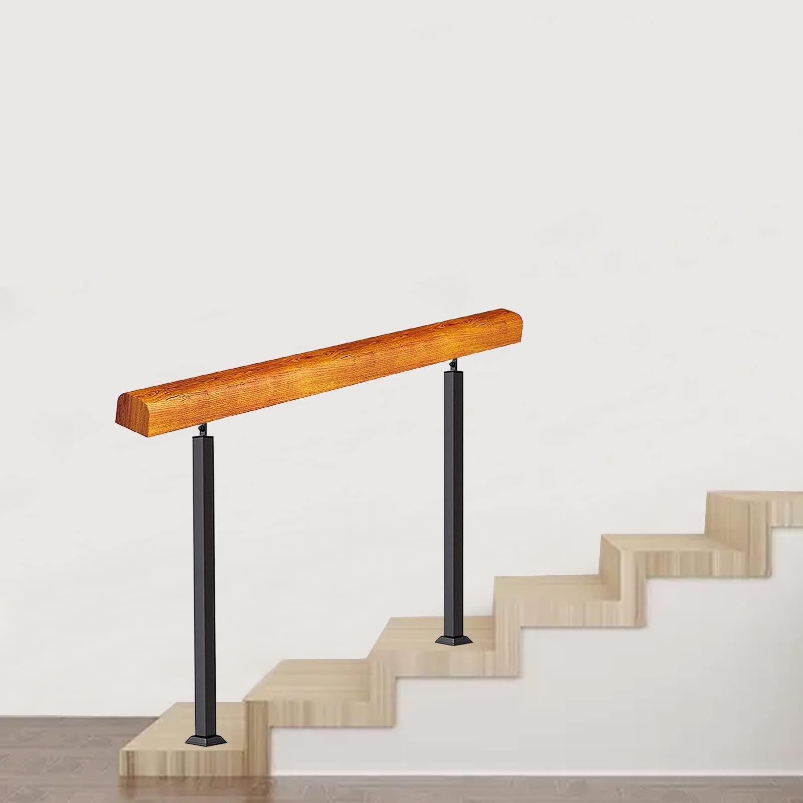 Kit complet de rampes d'escalier en bois massif et fer forgé noir design industriel