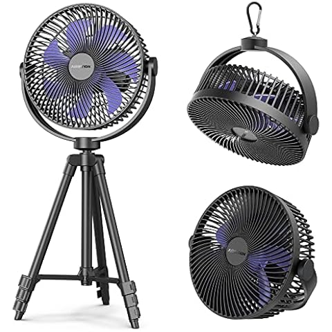 8" Portable Camping Fan, 10000mAh Rechargeable Tripod Fan with Tent Hook, 4 Speeds, 360° Rotation Battery Operated Fan for Outdoor Camping Tent Hurricane Cover