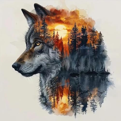 Kit Diamond Painting Animali 5D per Adulti, Pittura a Diamante Completa con Disegno Lupo della Foresta, Arte DIY con e Quadri Decorativi per Casa, Kit Completo per Principianti e Bambini (30x30cm)