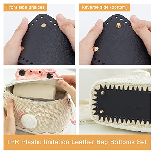 PH PandaHall Leather Purse Bottom for Crochet 3 Sizes Bag Bottoms Black Rectangle Knitting Crochet Bags Bottom Shaper Cushion Base with Holes for DIY Crochet Bag Shoulder Bags Purse Making - Image 4