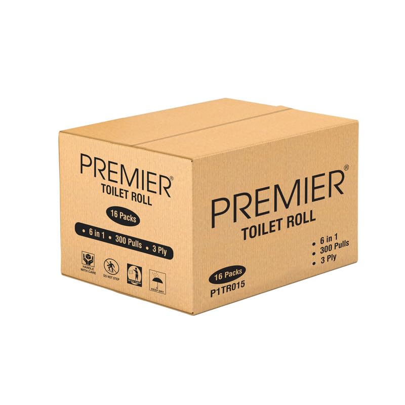 Image of Premier 3 Ply Wholesale Toilet Tissue Roll (28800 Pulls) | 300 Pulls x 96 Rolls (Bulk Carton Pack) | Clog Free, Flushable, Easy to Tear | Extra Absorbent Toilet Paper Roll for Home, Office