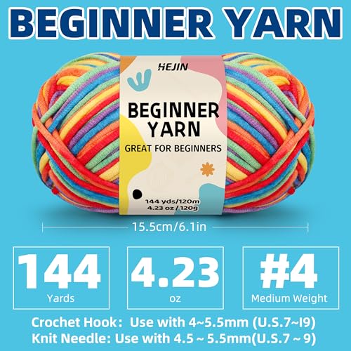 Image of 120g Rainbow Color Yarn for Crocheting and Knitting; Rainbow Yarn for Beginners with Easy-to-See Stitches;Worsted-Weight Medium #4;Yarn for Beginners Crochet Kit Making