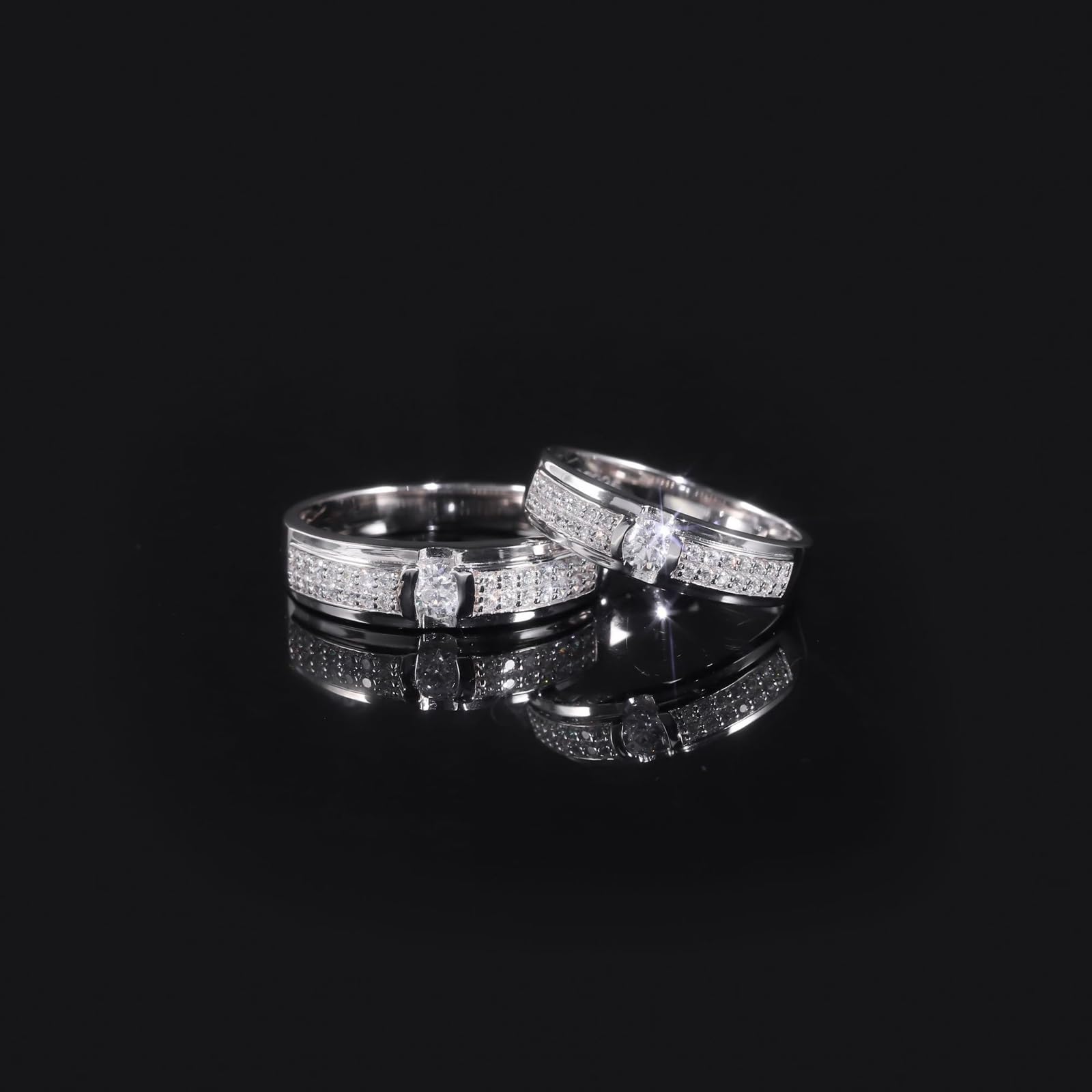 Pierścionki zaręczynowe dla par, zestaw 2 szt. z moissanitem, Platinum 950 | WM1/2 MO 1/2