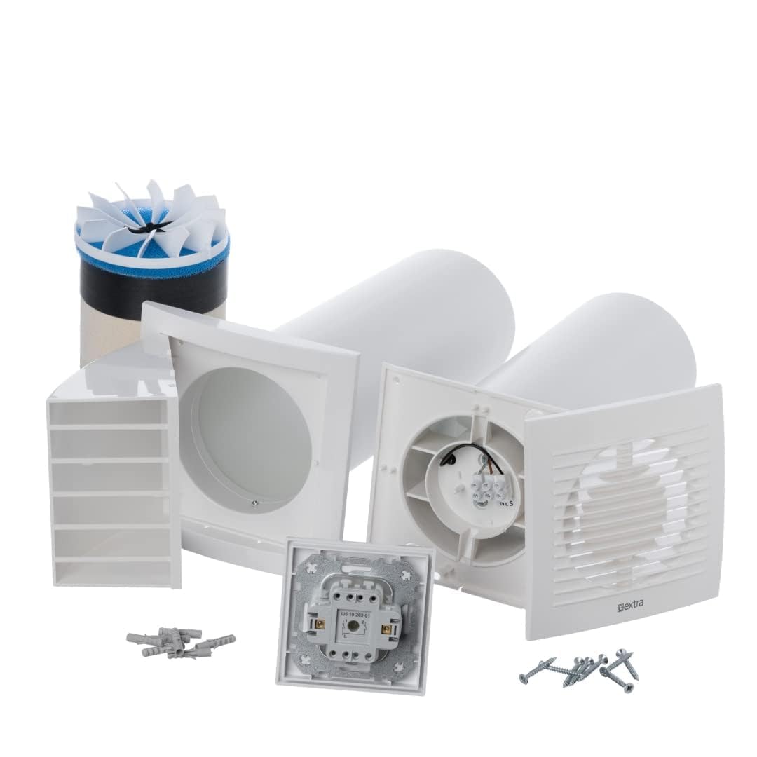 100mm Heat Recovery Unit - Decentralized Ventilation System with Ceramic Heat Exchanger and Wall Switch